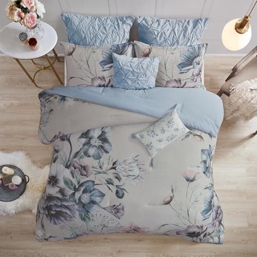 Madison Park Cassandra 100% Co...(104 in x 92 in), Blue 8 Piece