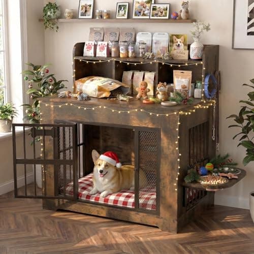 Petrova 33" Dog Crate Furniture with Storage Shelf and Bowls for $120 + free shipping