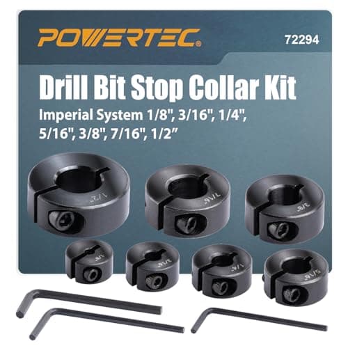 POWERTEC Drill Bit Stop Collar...16", 3/8", 7/16", 1/2” (72294)