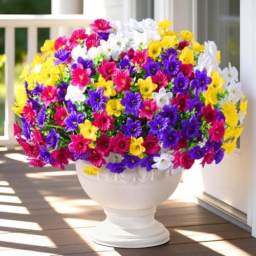 MARTINE MALL Artificial Flowers for Outdoors, 12 Bundles Realistic Fake Outdoor Flowers, UV Resistant Silk Flower for Outside Look Real Faux Flower Plants for Porch Garden Decor, Multi Color