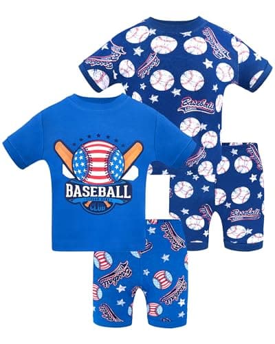 DAUGHTER QUEEN Boys Pajamas Size 7 Short Pjs for Boys 7t 100% Cotton Summer Pj Sets Kids Sleepwear Child Baseball Themed Jammies Spring Clothes Medium, 6-7 Years