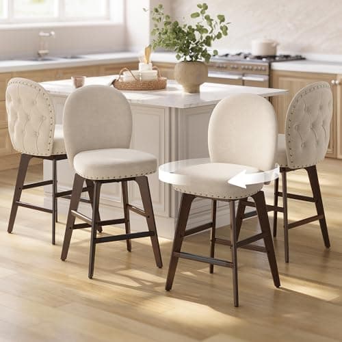 VASAGLE Bar Stools Set of 4, S...tchen Island, Cappuccino Beige