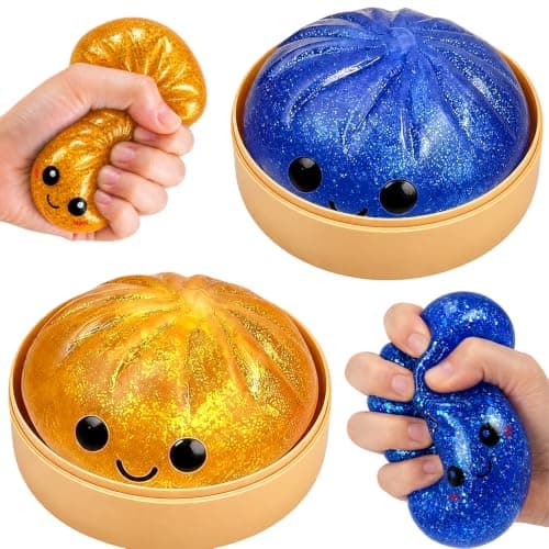 2 Packs Squishy Dumpling, New Dumpling Squishies with Beads, Colorful Dumplings Squezee Stress Relief Fidget Sensory Toy Gifts for Kids Adult