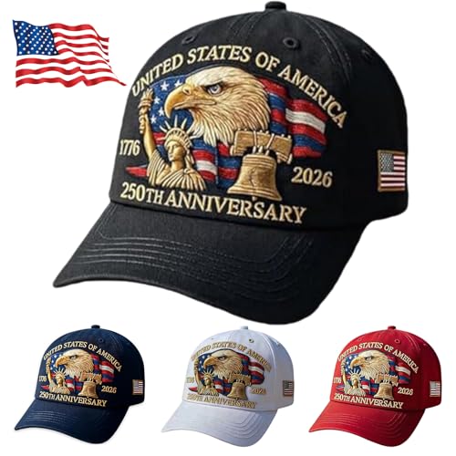 250th Anniversary USA Hat - Adjustable United States 250th Anniversary Hat Retro Embroidered Baseball Cap, Patriotic Design for United States 250 Year Celebration 1 (Color-C)