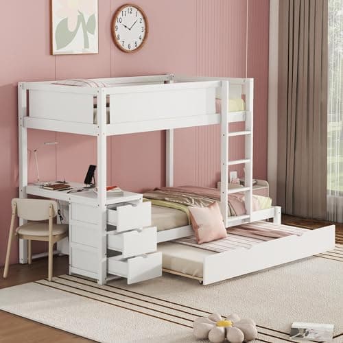 Twin Over Twin Bunk Bed with U... Drawers, No Box Spring Needed