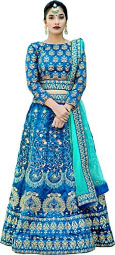 Divine International Trading Co Women's Bridal Dulhan Collection Indian Wedding Silk Lehenga Choli with Dupatta(Turquoise, Free Size)
