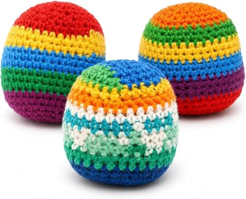3 Pack Crochet Footbags, Random Colors Knitted Kick Sack Balls, Hacky Kick Sack Balls，Approx 40g Plastic Pellet Filled Hacky Style Footbag Juggling Balls for Beginners, Teens & Adults, Outdoor Games