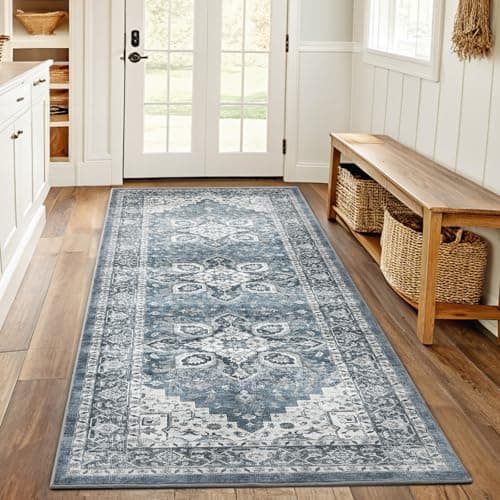 AMADA HOMEFURNISHING Washable Runner Rug: Blue 2' x 6' $10, Beige 2' x 3' $6