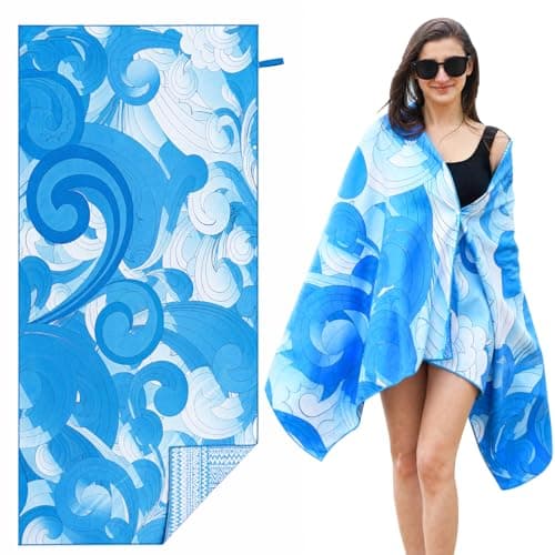 BLWBTDRA Microfiber Beach Towel 71"x32" Quick Dry Sand Free and Absorbent Suitable Oversized Lightweight Towel for Beach Swimming Pool Vacation Travel and Camping (Blue Cloud)