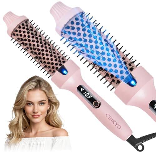 CHIKYO 38mm Thermal Brush, 1.5 Inch Heated Round Brush, Negative Ion Curly Hair Brush, Curling Iron with Dual Voltage & Dual PTC & 6 Heat Settings, Pink
