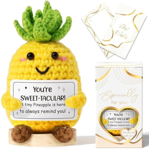 Emotional Support Crochet Plush Positive Pineapple Inspirational Cheer Up Gifts for Women, Handmade Crochet Gift Thank You Birthday Mothers Day Teacher Appreciation Gifts for Coworker Nurse Mom Friend