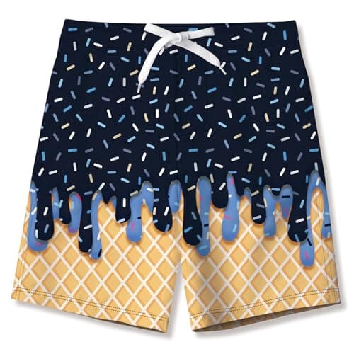 uideazone Boys Bathing Suit Funny 3D Printed Ice Cream Swim Trunks Quick Dry UPF50+ Surfing Swimsuit with Soft Mesh Lining