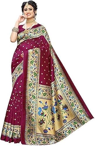 IMTRA FASHION Women's Indian Saree Art Silk Printed Sari with Blouse Piece