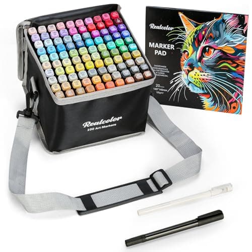 realcolor 100 Alcohol Markers Set,Dual Tip Art Markers for Adult Coloring, Alcohol Markers Set for Drawing,Coloring,Sketching,Card Making,Illustration, Ideal for Artists, Designers & Crafters