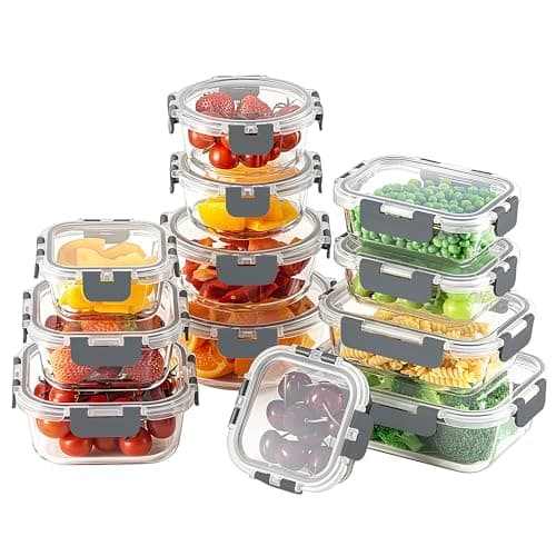 24-Piece (12 Containers/ 12 Lids) Homberking Borosilicate Glass Food Storage Containers with Snap Locking Lids (Grey) $29.50 + Free Shipping w/ Prime or on $35+
