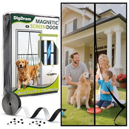 DIGDRAM Magnetic Screen Door - Upgraded PET Mesh, Heavy Duty Screen Mesh Curtain for Sliding/Patio Door, Hands-Free Self-Sealing, Keep Bugs Out,Screen Size 38" x 84", Black