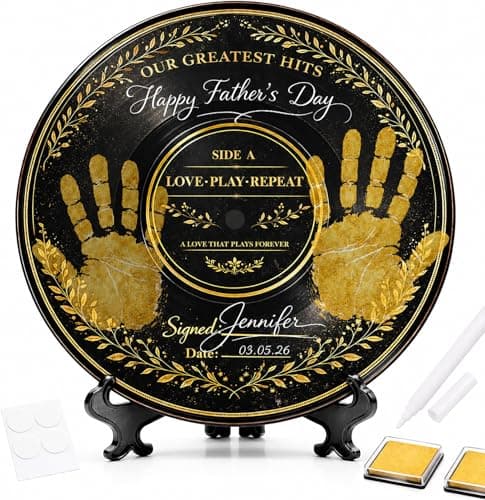 GIFTSFARM Fathers Day Gift for Dad - Handprint Keepsake Vinyl Record Decorations – Personalized Fathers Day Gift for Dad, Husband, Craft DIY Kit Ideas for Father from Daughter Son
