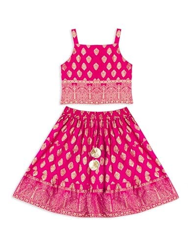 Chandrakala Kids Lehenga Choli Set for Girls Pink Foil Print,6-18 Months (KL120PIN1)