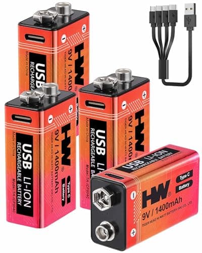 4-Pack HW 9 Volt 1400mAh Rechargeable Lithium Batteries $13 + Free Shipping w/ Prime or orders $35+