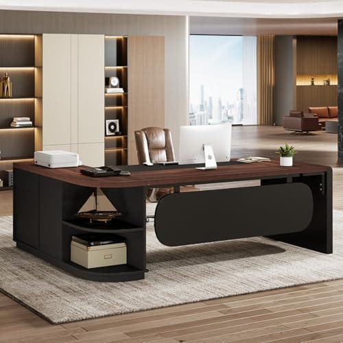 Tribesigns 80'' L-Shaped Desk,...or Home Office, Walnut & Black