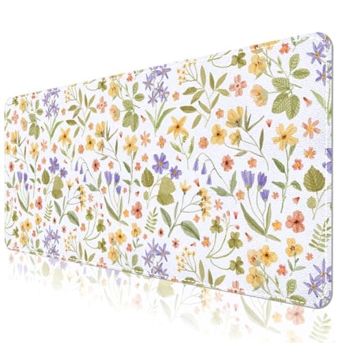 Botanical Floral Desk Pad Blotter,Large Mouse Pad 35 x 17in,PU Leather Desk Mat Writing Pad Protector, Non-Slip Waterprrof,Desktop Decor for Home Office & Gamers Women Girls (Pressed Flower Art)