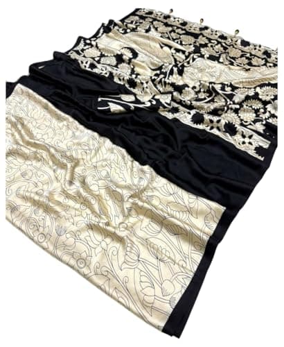 DC ELEMENTS Ajrakh Semi Modal Silk Saree for Women Traditional Indian Ethnic Printed Sari Unstitched Blouse Piece Lightweight (D)