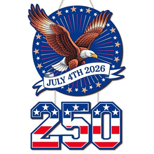 US 250th Anniversary Decoration Wooden Eagle Door Wreath for Front Door Sign 4th of July Hanging Wall Decor for Home Outdoor Indoor Party Supply