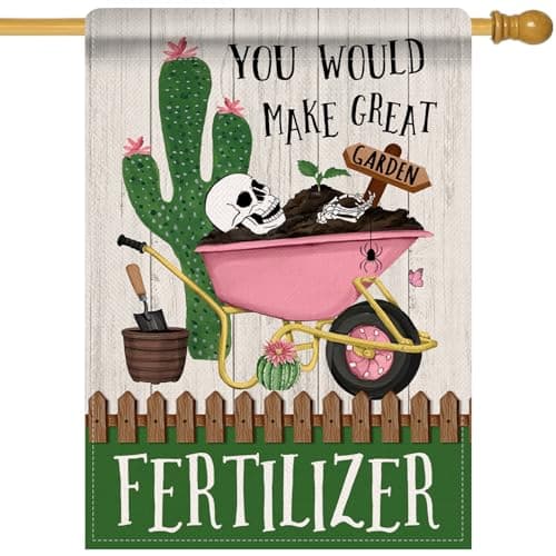 Artofy You Would Make Great Fertilizer Large Decorative House Flag, Cactus Skull Skeleton Yard Garden Outside Decor Gardening Gifts, Funny Horticulture Outdoor Home Decoration Double Sided 28 x 40