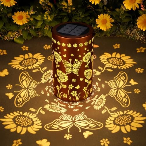 SIMLIX Solar Lanterns Outdoor Waterproof - Decorative Shadow Lantern with Sunflower Butterfly Cut-Out Designs for Garden Patio Yard, Best Women Gifts for Homeowners and Couples - 1 Pack