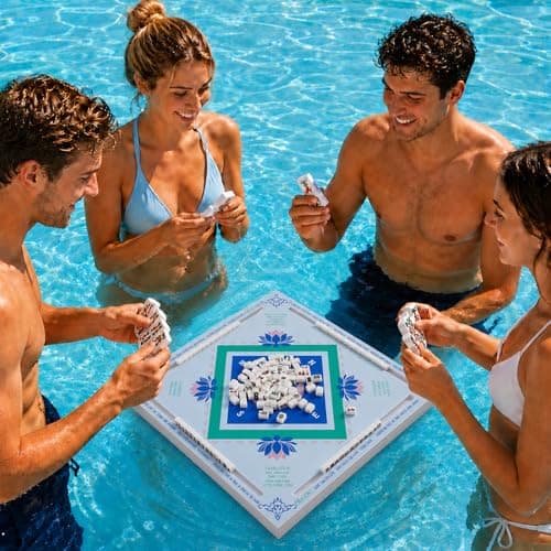 MinFyberd 19x19 Inches Mahjong Floating Game Table for Pool Adults Pool Games Tray for Mah Jong Card Games Dominoes Poker Floater Tables for Indoor Outdoor Swimming Pool Hot Tub Lake(Blue Green)