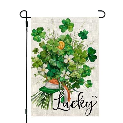 CROWNED BEAUTY St Patricks Day Garden Flag Lucky Shamrock Floral 12x18 Inch Double Sided Green Holiday Decoration for Outdoor Lawn Yard CF1943-12