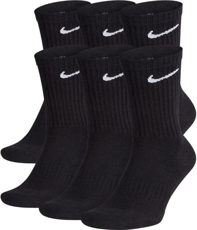 Nike Crew Socks (6 Pair) (US, Alpha, Medium, Regular, Regular, Everyday Black)