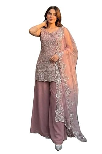 FABMIAMI Indian Pakistani Woman's Traditional Wear salwar kameez suit Ready to Wear Dress, Dupatta ST-203 (US, Numeric, 42, Regular, Regular, Rose)