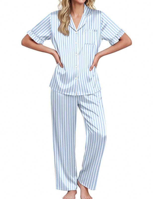 Ekouaer Womens Silk Pajamas Set 2 Piece Short Sleeve Button Up Satin Pjs