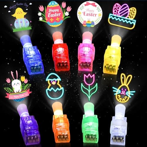 DOCMON 48PCS Easter Party Favors, Led Finger Lights for Kids Bulk, Mini Light Up Finger Flashlights for Easter Egg Hunt, Surprise Egg, Basket Fillers, Classroom Prizes Parties Halloween Christmas
