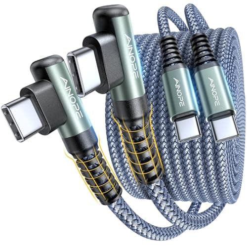 Ainope 6.6ft 60W Right-Angle USB-C to USB-C Cable (2-Pack) $4.99