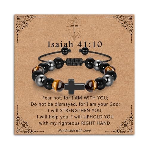 Eahoopfm First Communion Confirmation Baptism Gifts for Boys, Cross Bracelet for Boys Religious Mens Cross Beaded Bracelets Gifts for Teen Boys Kids