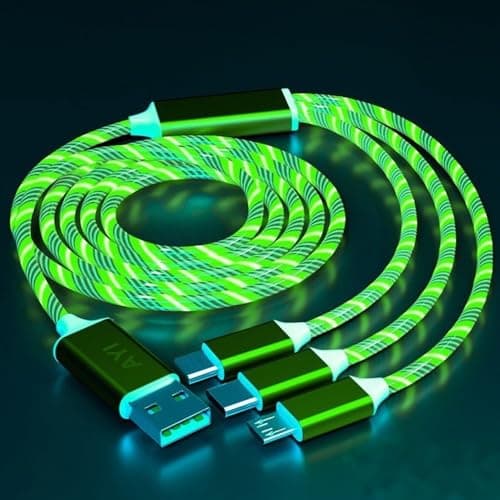 AYI 3 Combinations Multi Ports Charger Cable USB A to USBC Micro PD Fast Charging Cord Lighted Up Current Flowing Compatible with Almost of Electrical Devices-47 inches Green