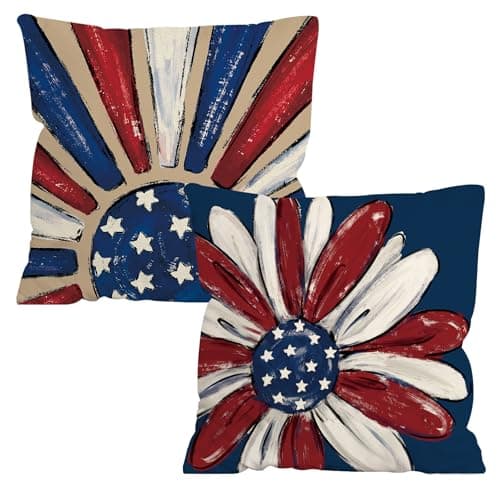 FUTBU 4th of July Pillow Covers 18x18 Set of 2, Patriotic American Flag Decorative Throw Pillow Covers, Red White Blue Independence Day Decor Cushion Cases for Sofa Couch Home Outdoor Decor