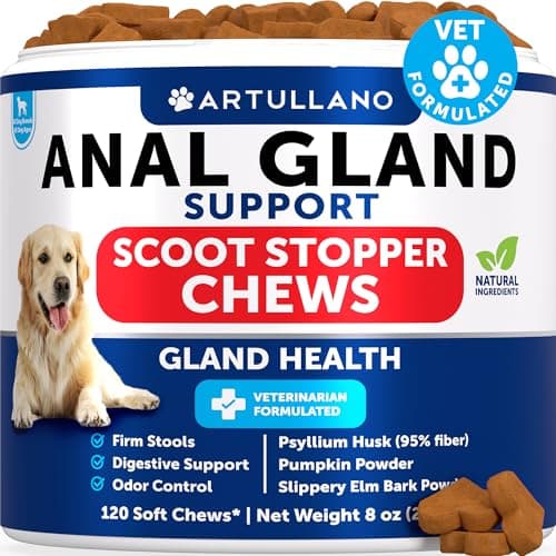 Bye Scoot - Anal Gland Support Chews for Dogs - Fiber Blend with Pumpkin, Psyllium, Slippery Elm, Digestive Enzyme - Scoot Treatment - Supplement for Gut, Anal Gland Health, Stool Quality - 120 Treats