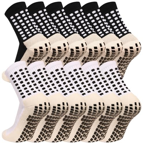 MIHAIR Men's Grip Soccer Socks Anti Slip Athletic Socks Non Slip Football Basketball Socks with Grip Pads2/4/6 (US, Alpha, One Size, Regular, Regular, 3black3white)