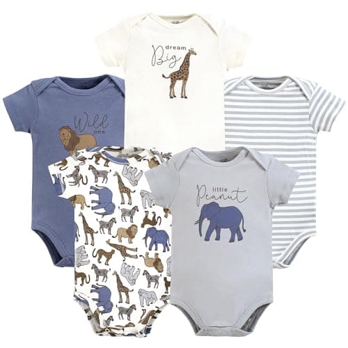 Touched by Nature Unisex Baby Organic Cotton Bodysuits, Classic Safari, 9-12 Months