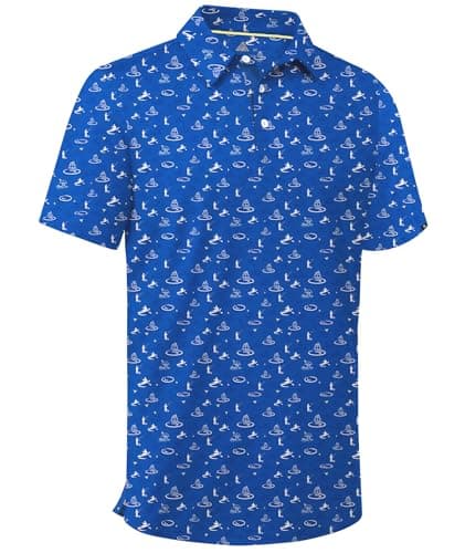 SWISSWELL Mens Golf Polo Shirts Short Sleeve Performance Moisture Wicking Tshirts Casual Print Polos Collared Blue 2XL