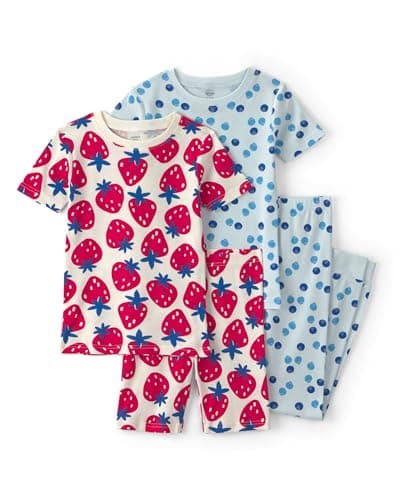 Carter's Girl 4-Piece Tight Fit Cotton Pajama Set, Red/Blue, 8