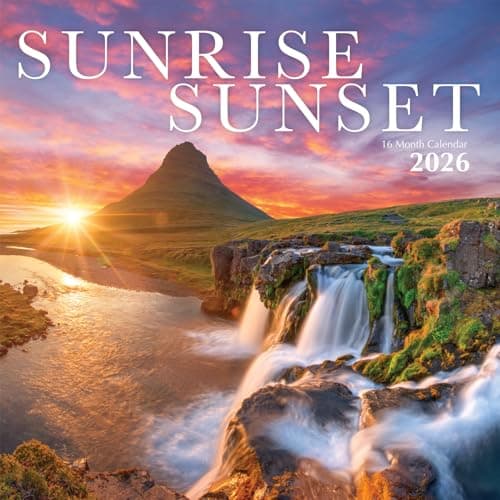 Favor Parts Sunrise Sunset Calendar 2026 - Hangable Monthly Wall Calendar Featuring Stunning Desert, Beach, Mountain, Ocean & Paradise Views, Ideal for Planning & Organizing - Large Size (12" x 24")