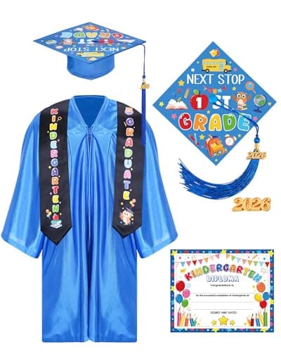 Vivrerizo Kindergarten Graduation Cap and Gown - Blue Preschool Graduation Cap and Gown with Stole and Certificate Prek Outfit for Kids 2026
