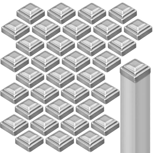 Shimeyao 50 Pcs 1.5 x 1.5'' Sliver Pressed Steel Post Caps for Square Steel Posts Fence Caps Topper Pressure Fit Cover for Mailbox Metal Wood Plastic Iron Deck Railing