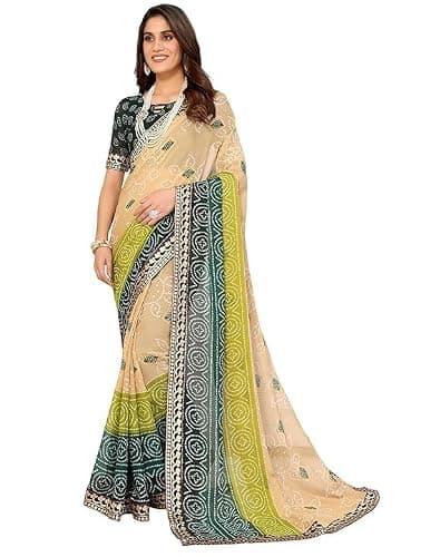 Saree For Womens Women's Woven Latest Georgette Saree with Lace and Blouse Material For Wedding Diwali Dhanteras Pack Of 1 (Green)