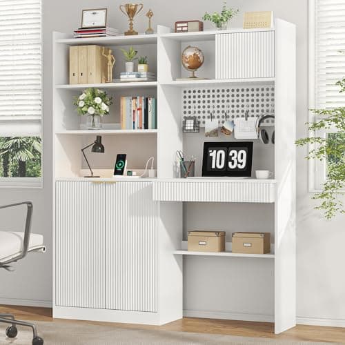 kepptory 63" Tall Computer Des... Office Work and Study (White)