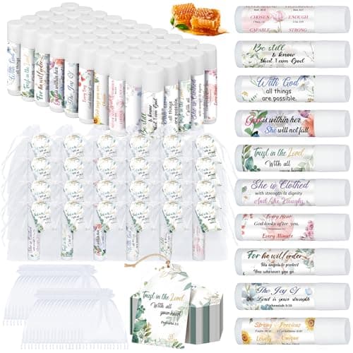 Sacubee 50 Set Christian Religious Gift Bulk for Women Christian Lip Balm Bulk Church Party Favor Bible Verse Lip Balm with Scripture End of Year Inspirational Gift for Coworker Employee Teacher Mom